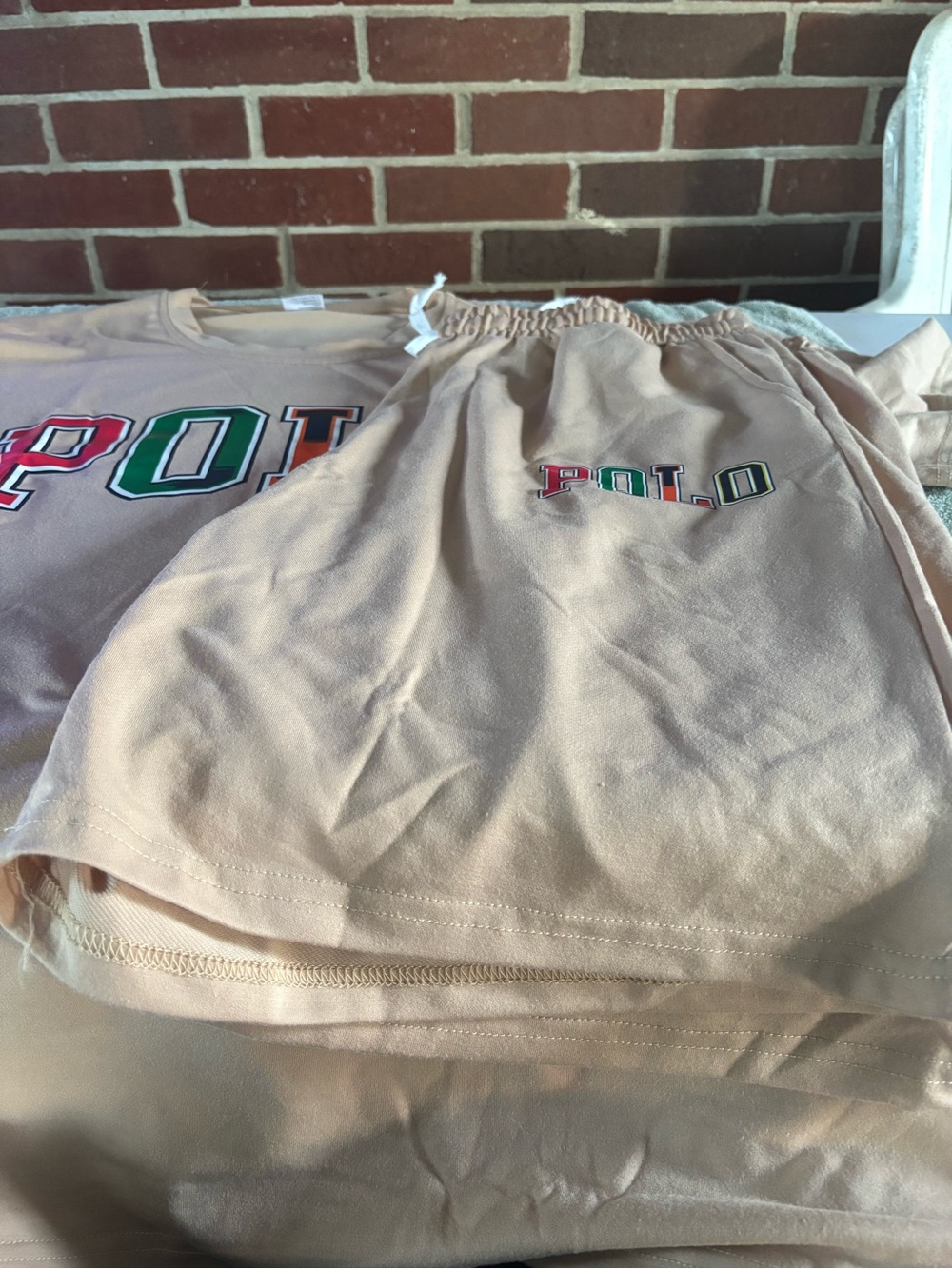 Polo Beige Drawstring Shorts - Logo Detail